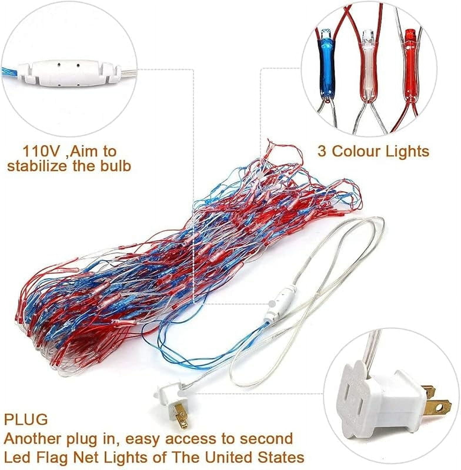 TAPLCVY American Flag 420 LED Net Lights, Independence Day Decorations, Waterproof IP44 Red White Blue Outdoor Mesh Lights for 4th of July Yard Party