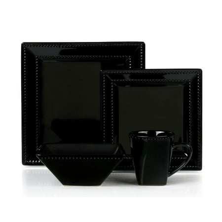 

Lorenxo Imports Beaded Stoneware Dinnerware Set Service for 4 16 Piece Black
