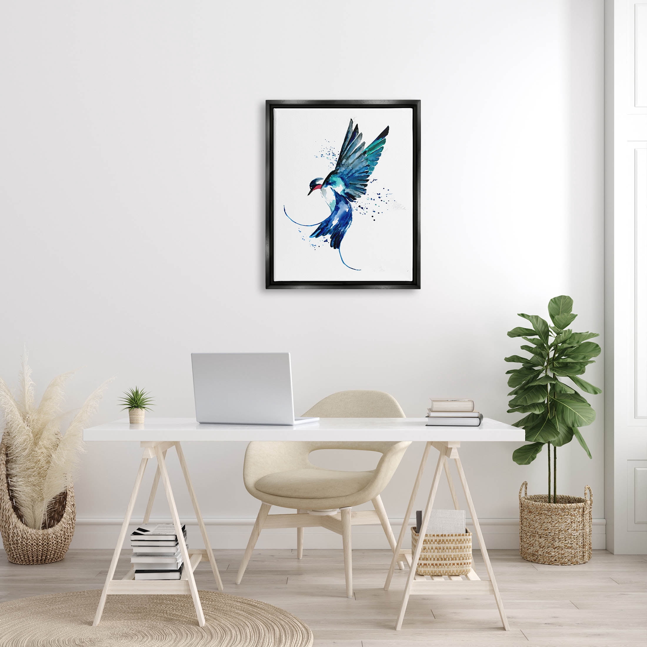Blue Bird Flying Wings Animals & Insects Graphic Art Jet Black Framed Art Print Wall Art