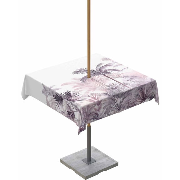 Boanket Outdoor Tablecloth with Umbrella Hole for Patio/Picnic/Party/Camping, Pink Palm Tree Waterproof Table Cloth Square Cover Washable, Forest Tropical Plants Flower Leaf (60"x 60")