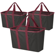 CleverMade Collapsible Reusable Totes, 30L, Charcoal/Berry, 3 Pack