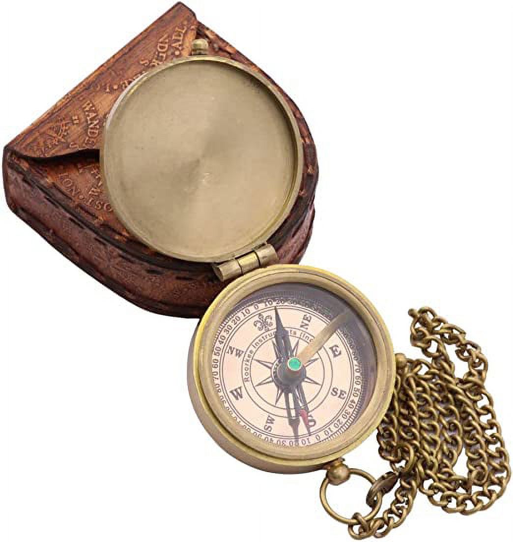 Rii Brand Brass Metal Golden Color Engraved Working Compass with Case