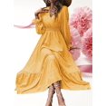 thumbnail image 3 of Vestido de cintura alta con estampado de puntos, elegante vestido maxi de manga larga con escote en V, ropa de mujer, 3 of 4
