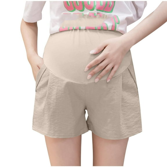 breaise Women's Maternity Shorts Under The Bump Lounge Mama Shorts Workout Running Cotton Casual Pregnancy Shorts with Pockets