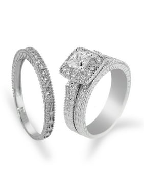 His Hers Sets Product Image 1 53 Ct His And Hers 3 Pieces Sterling Silver Princess Cz Three Ring Set