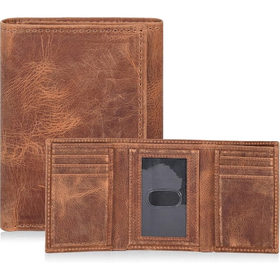 Trifold Leather Wallet for Men - RFID Slim Minimalist Front Pocket 6 Slots