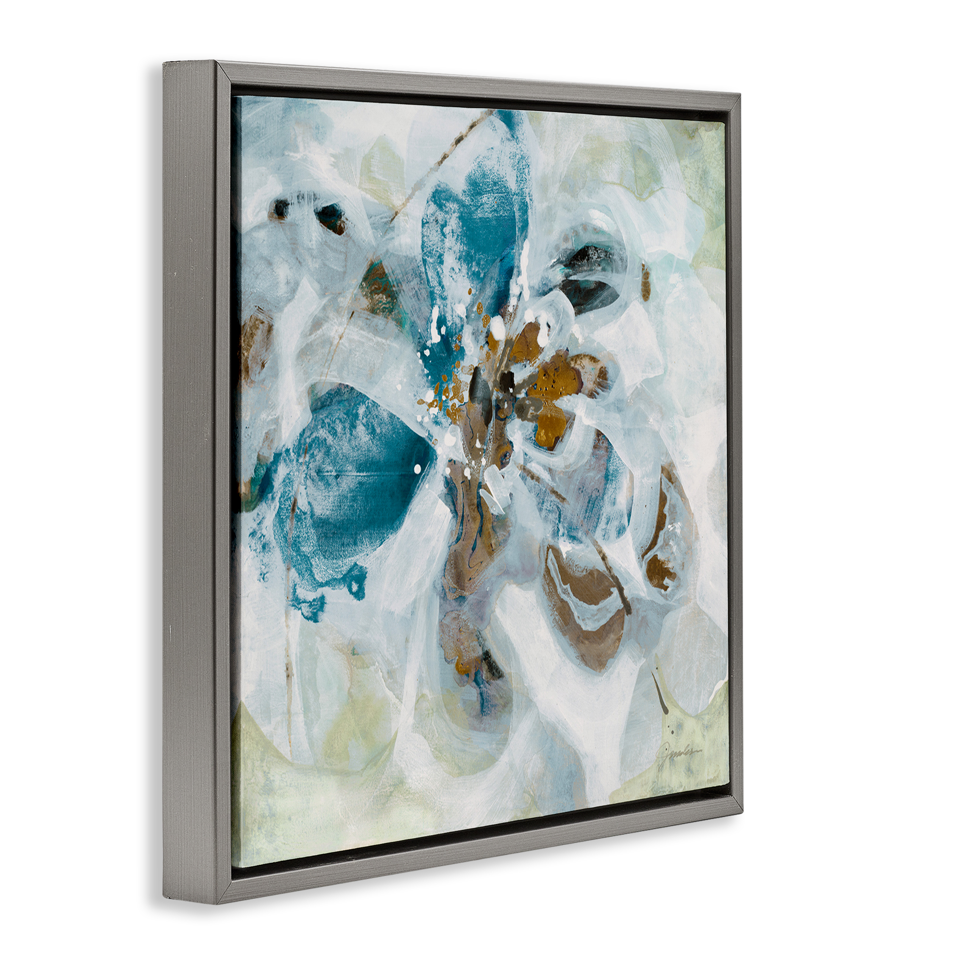 Stupell Industries Abstract Botanical Distortion Abstract Painting Gray Floater Framed Canvas Art Print Wall Art, 18 x 18