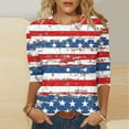 thumbnail image 2 of Feancey 4th of July Womens Tops 3/4 Sleeve Dressy Casual Patriotic Graphic Tees Distressed American Flag Print T Shirts Memorial Day Plus Size Blouses Multicolor 4XL, 2 of 6