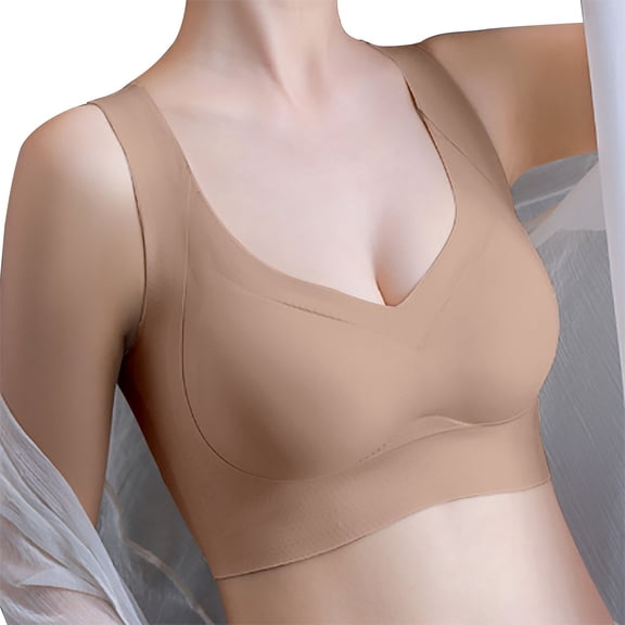 siminsem Wirefree Bralette Open Back Smoothing Bra for Women, Wireless Comfort Everyday Bralette No Underwire, Low Back Seamless Bralette for Back Outfit Daily Wear, Khaki,L