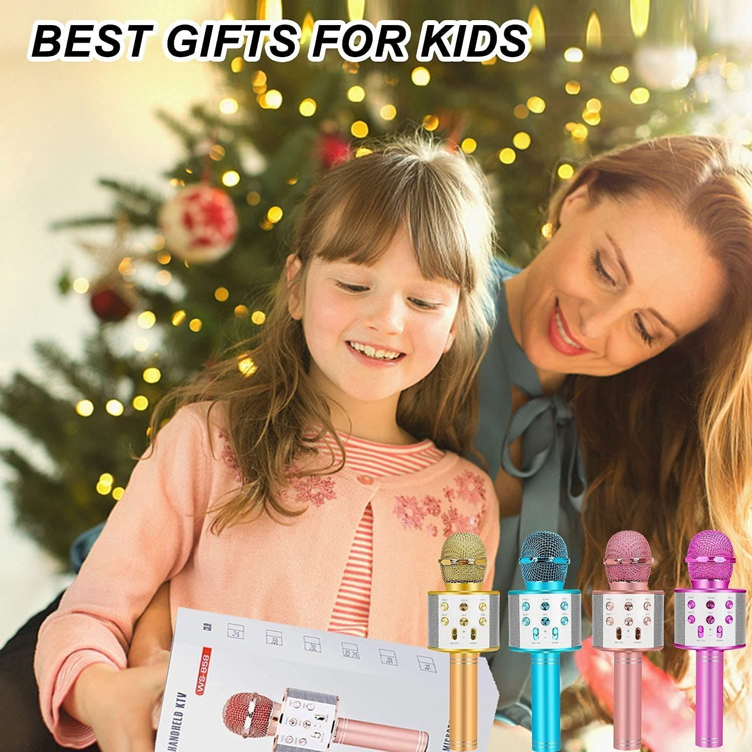 Toys for 5-14 Year Old Girls Wireless Bluetooth Karaoke Microphone for Kids Adults Birthday Gifts for Girls Boys Age 5-14 Toys for Girls Boys Age 5-14 Xmas Stocking Fillers Gold WKUSMKF01 