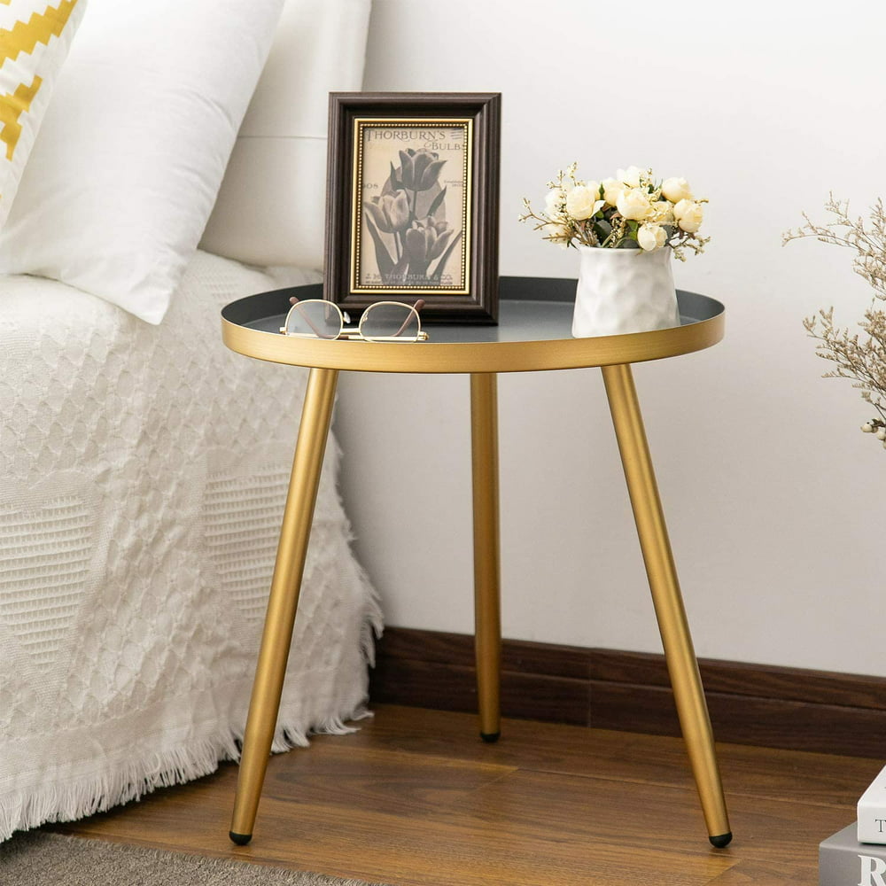 Round Side Table, Metal End Table, Nightstand/Small Tables for Living