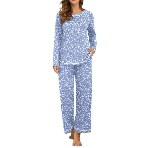 MINTREUS Women's Pajama Set Long Sleeve Sleepwear Set Soft Two Piece Matching Set with Pockets