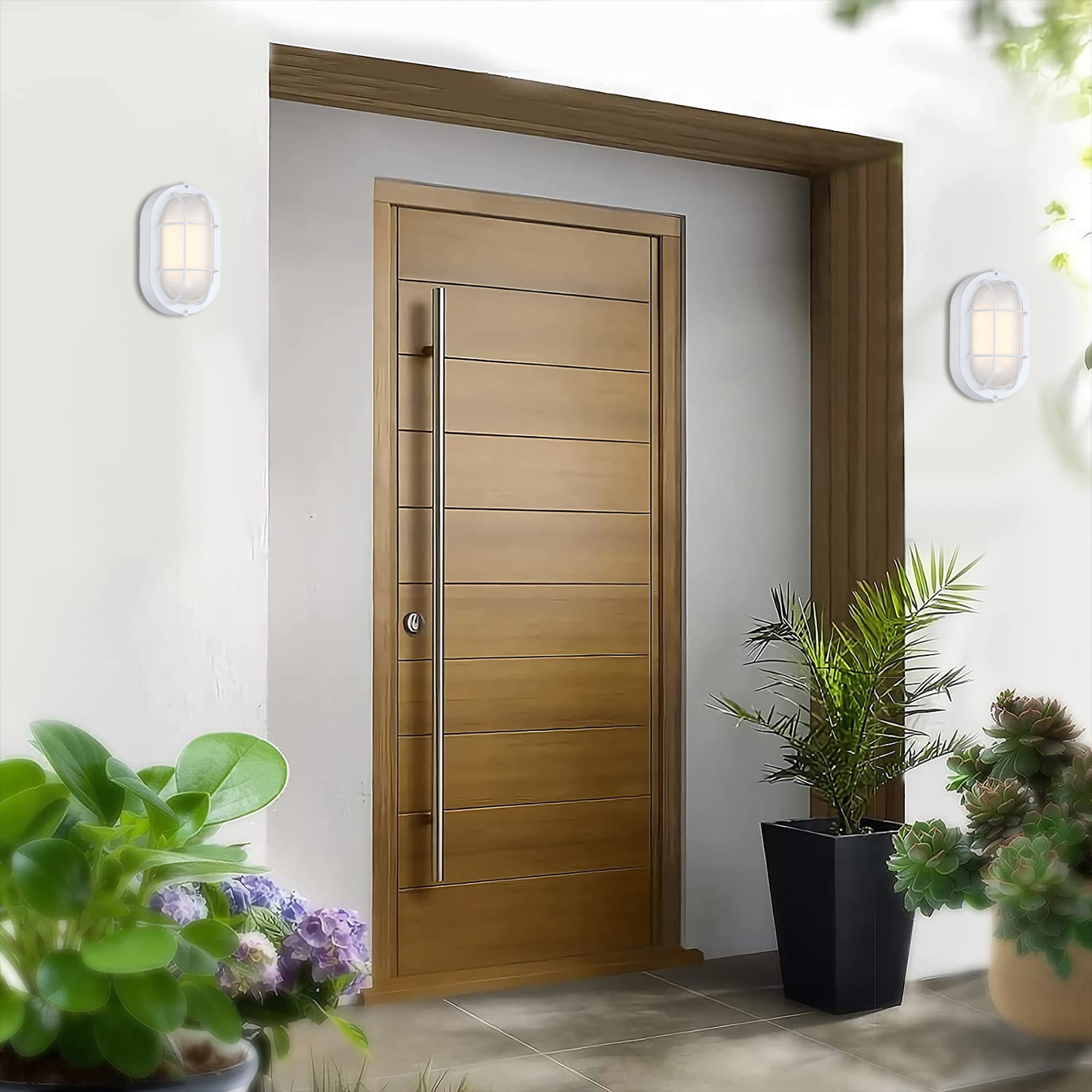 Industrial LED Outdoor Light Fixture Wall Mount with Ellipse Frosted Glass Shade, Dimmable, 3000K, 500 Lumens (2-Pack)