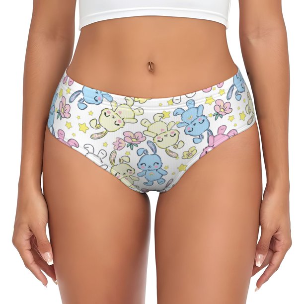Fotbe Cartoon Bunny Calzones Estampados para Mujer – Ropa Interior de Algodón, Cómoda, Suave y Elástica-X-Small