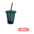 thumbnail image 4 of Yuarrent Taza para beber con tapa y pajita, botella de plástico PP para botella reutilizable para bebidas frías, café, jugo, batido Mostrada Verde oscuro 480ml, 4 of 6