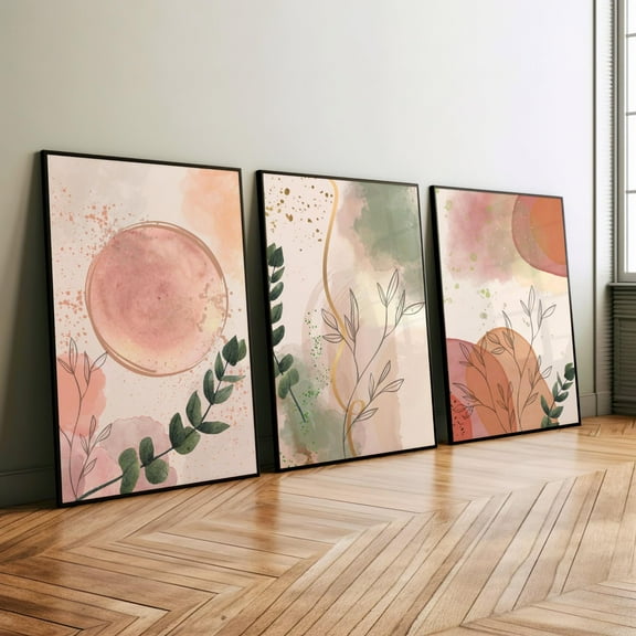 3pcs Boho Chic Botanical Wall Art Set of 3, Minimalist Bohemian Decor for Bedrooms, Offices & Living Room, Neutral Abstract Prints, Spring Decor