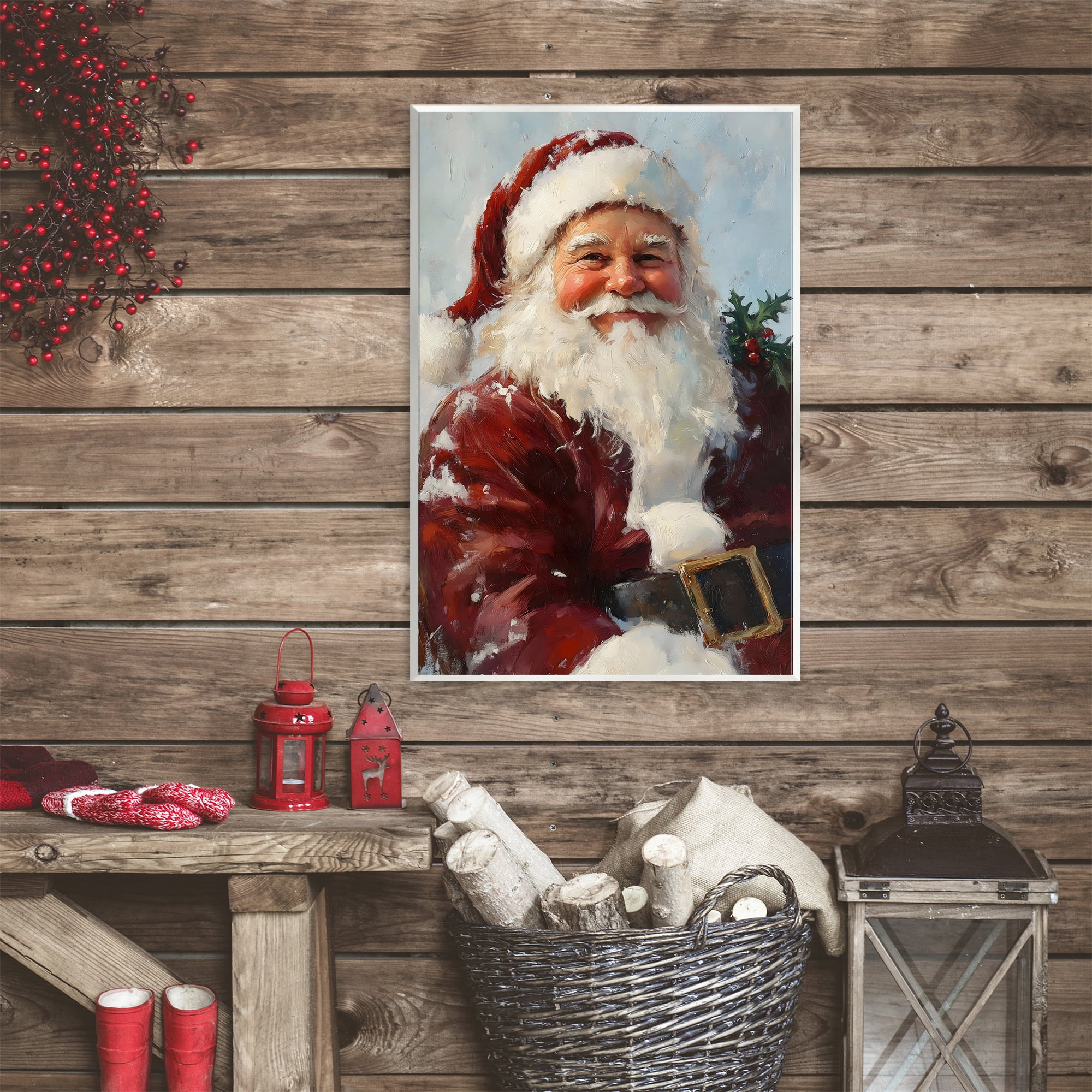 Rosy Cheeked Santa Smile Wall Plaque Art, design by Petal Prints Design