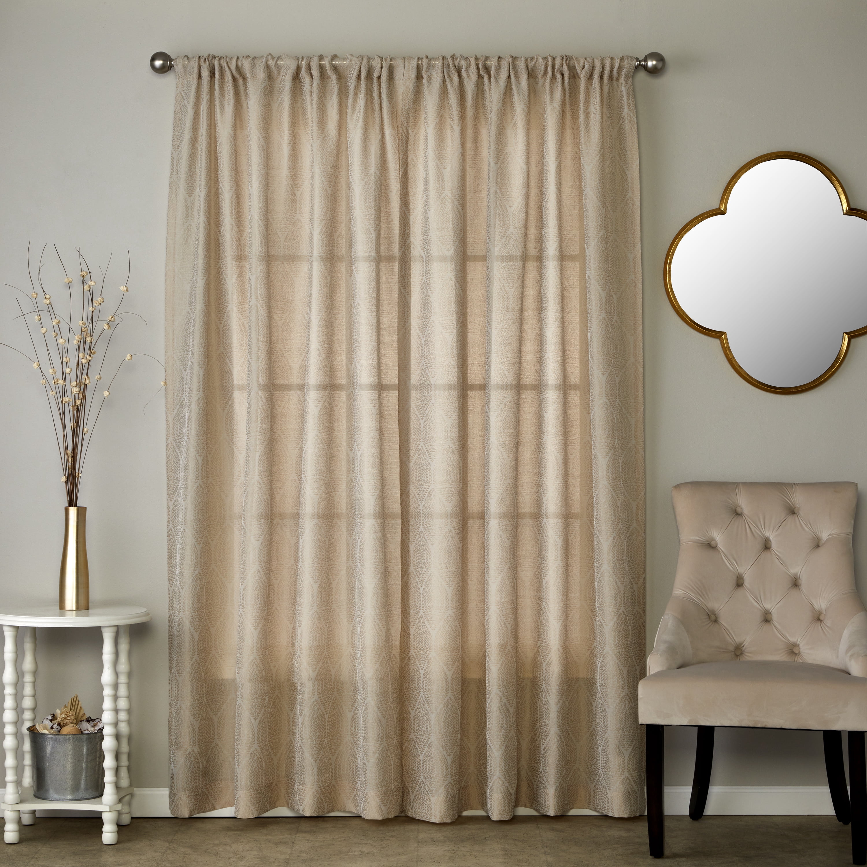 SKL Home Leaf Damask Curtain Panel, Natural, 56x84