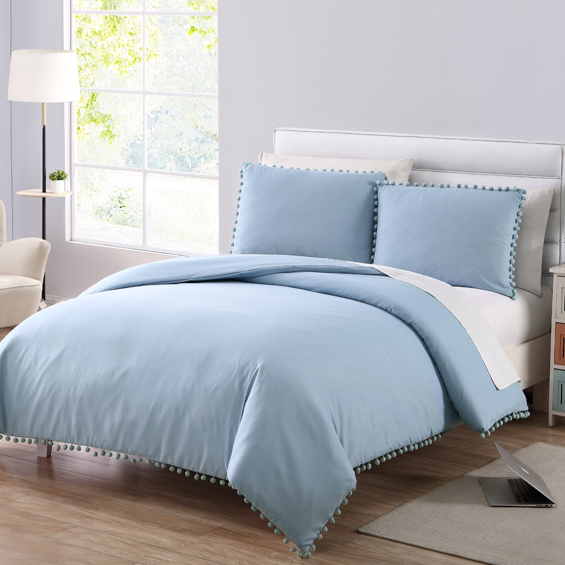 Mainstays 3Piece Teal Pom Pom Duvet Cover Set, Full/Queen