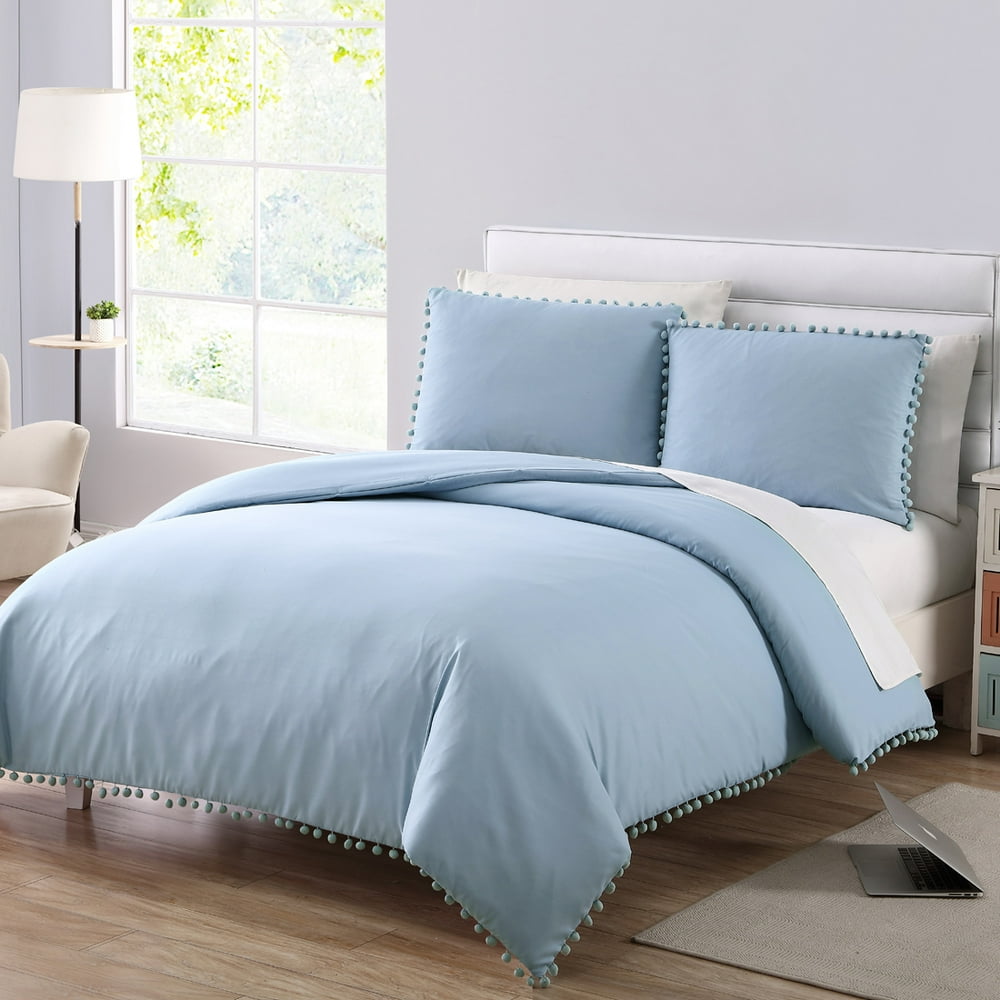 Mainstays 3Piece Teal Pom Pom Duvet Cover Set, Full/Queen Walmart