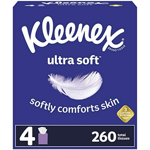 Kleenex Ultra Soft Facial Tissues, 4 Cube Boxes, 65 Tissues Per Box (260 Total Tissues)