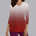 thumbnail image 2 of Xfvqtps Scrub Tops for Women Gradient Soft V-Neck 3/4 Sleeve Scrubs Comfortable Nursing Uniforms Casual Printed T-shirt Nursing Clothes Top Working Uniforms with Pockets Burgundy, 2 of 5