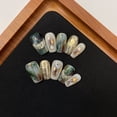 thumbnail image 3 of Stone pattern advanced smudged emerald hand-worn nail piece light luxury pure handmade high quality control nail, 3 of 6
