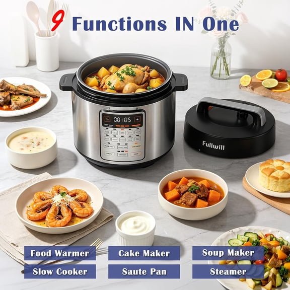 Simenmax 6QT Electric Pressure Cooker, 9-in-1 Programmable Multi-Cooker with Slow Cook, Rice, Steam, Sauté, Yogurt & Warmer Functions, 12 Smart Presets, Family Size