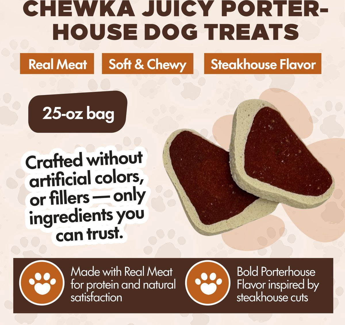Scoochie Pet Chewka Real Meat Soft & Chewy Juicy Porterhouse Flavor Dog Treats, 25-oz bag