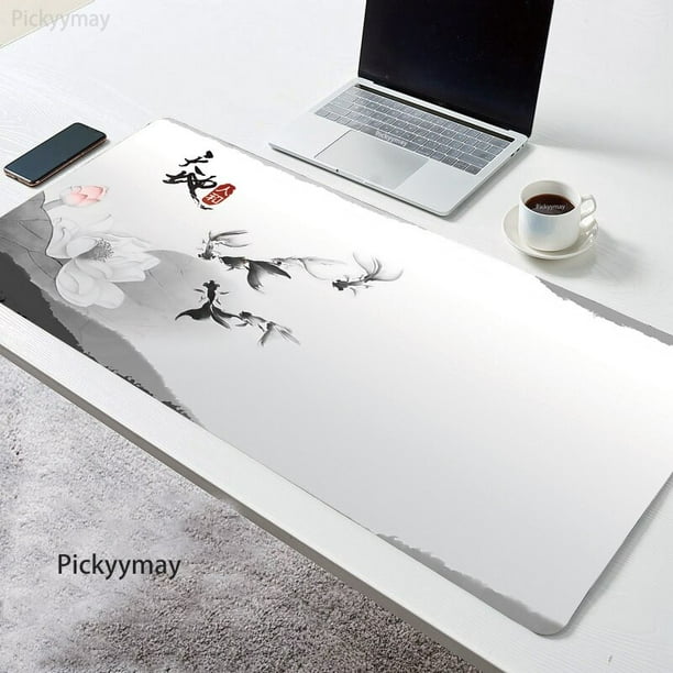 Alfombrilla de ratón grande de loto chino para Gamer, alfombrilla de ratón grande para PC, ordenador, arte de tinta XXL, alfombra de superficie para teclado de escritorio LIUWENJING unisex