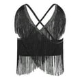 thumbnail image 4 of TiaoBug Women Salsa Latin Dance Top V-Neck Sleeveless Fringe Crop Top for Performance Competition Black S, 4 of 6