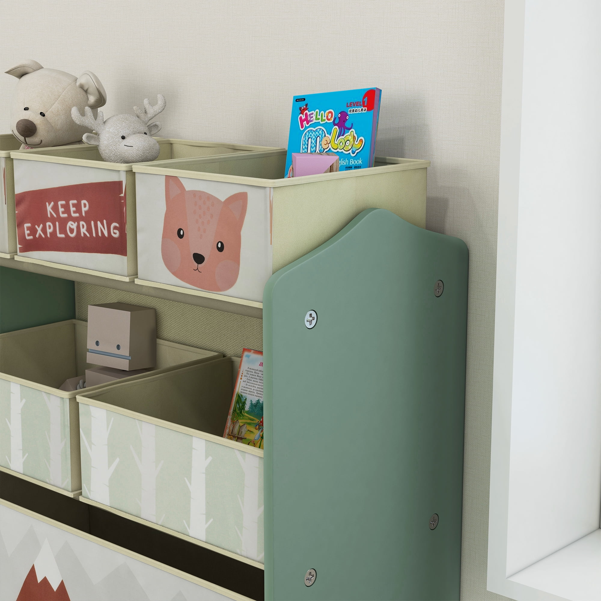 Qaba Toy Organizer with 6 Storage Bins, 25" x 12" x 26", Green