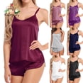thumbnail image 2 of Women Sexy Pajamas Set Simulation Silk Thin Pajamas Set V-neck Camisole Sleeveless Shorts Female Pajamas pangjing, 2 of 4