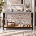 thumbnail image 2 of Ktaxon Boho Conosle Table with Charging Station, 41.7" Nareow Behind the Sofa Table with Handwoven Waterproof Rattan Shelf, Easy Assemble, Gray, 2 of 7