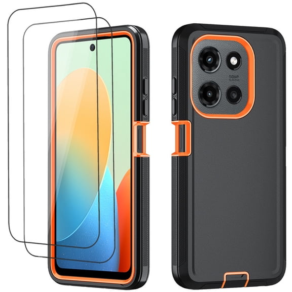 Hotpom Phone Case for Motorola G & G Play 5G (2026), Comes with 2 Pack Screen Protector, Heavy Duty 3-Layer Hybrid Silicone Shockproof Protective Cover, Orange