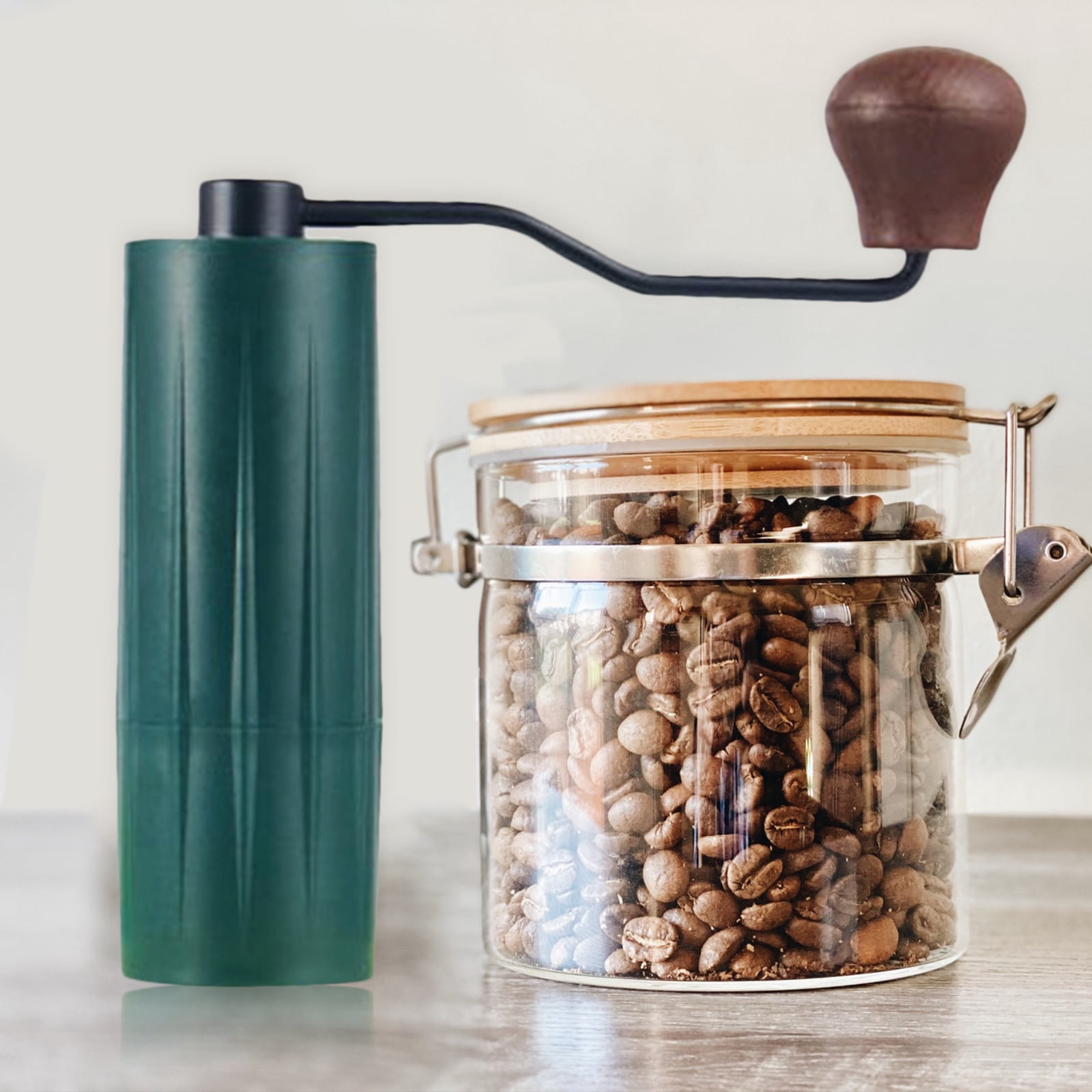Fiocias Mini Manual Coffee Bean Hand Grinder Machine Stainless Steel Burr Green