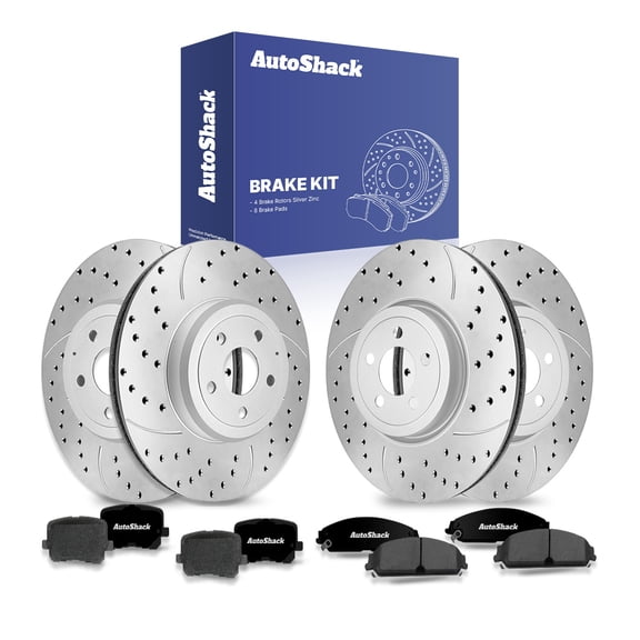 AutoShack Front & Rear Brake Rotors & Ceramic Pads for Dodge, Charger 2014, AWD RWD V6 3.6L V8 5.7L - Silver Zinc Coated Drilled & Slotted - SilverShield Pro