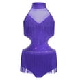 thumbnail image 3 of Jhaoyu Robe de Danse Latine pour Filles avec Strass, Franges, Justaucorps Sans Dos, Violet 14, 3 of 7