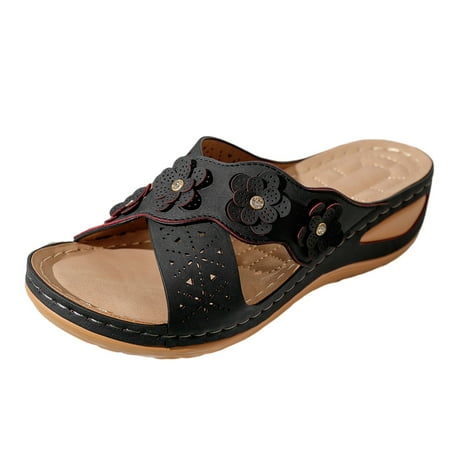 

Daznico Sandals Women Ladies Shoes Wedge Thick Sole Roman Sandals Comfortable Lightweight Slip On Bohemia Beach Sandals Orthopedic Sandals for Women(Color:Black Size:US 7)