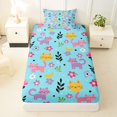 thumbnail image 3 of Homewish Cute Cartoon Cat Twin Sheets,Kawaii Floral Leaves Bedding,Teal,3 Pieces,1 Fitted Sheet and 1 Pillowcase, 3 of 6
