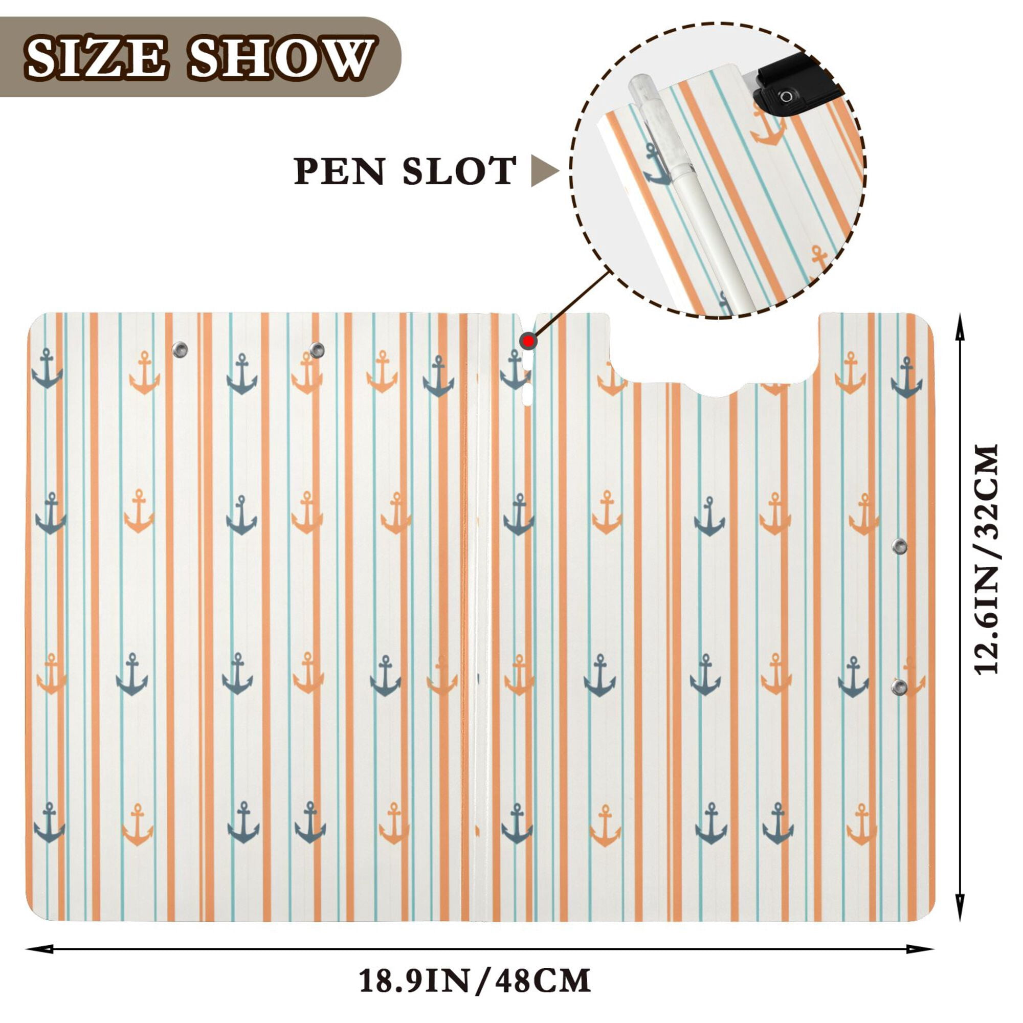 FORMRS A4 Clipboard Folder with Pen Holder Horizontal Foldable School Office Binder, Beige Nautical Pattern