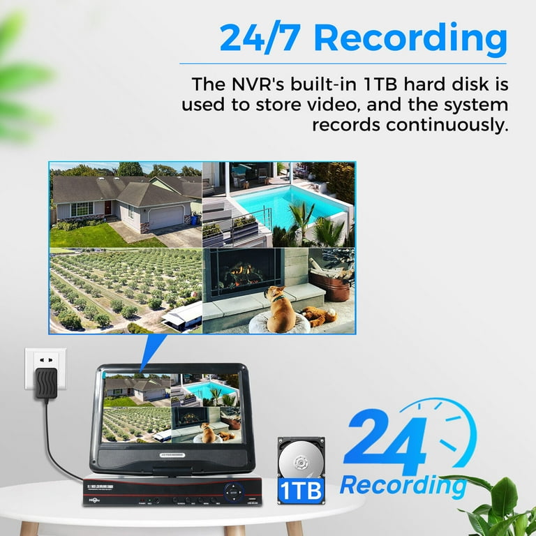 Hiseeu Security Camera System with 10.1'' Monitor, 1TB Hard Drive