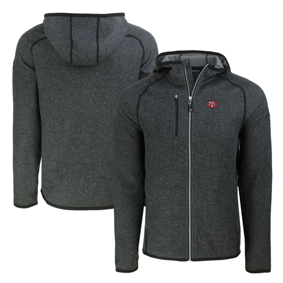 Men's Cutter & Buck Heather Charcoal San Francisco 49ers Throwback Mainsail Sweater-Knit Full-Zip Hoodie