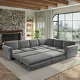 thumbnail image 4 of CKEASEAN 118" L-Shaped Sleeper Sofa Bed, Chenille Convertible Pull Out Couch with Nailhead Trim, 6-Seater Upholstered Sectional Sofa Couch for Living Room/Apartment, 4 of 7