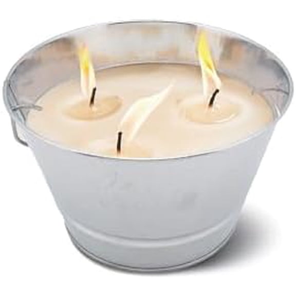 Citronella Candle 28-Ounce – Triple Wick Metal Bucket with Lid (Silver) – Long-Lasting Outdoor Candle for Patio, Deck, Garden, Backyard & Camping