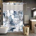 thumbnail image 5 of No Hook Blue Grey Shower Curtain with Snap in Liner Set, Modern Watercolor Ink Painting Art Abstract Waterproof Fabric Bathroom Curtains with See Through Top Window, Hotel Style Modern 60 x 72 Inch, 5 of 9