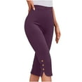 thumbnail image 2 of Tnhcen Women's High-Waisted Yoga Pants Capri with Button Detail Polyester Spandex Milk Silk Fleece Summer Slimming Workout Pants S-3XL Multiple Colors Available, 2 of 9