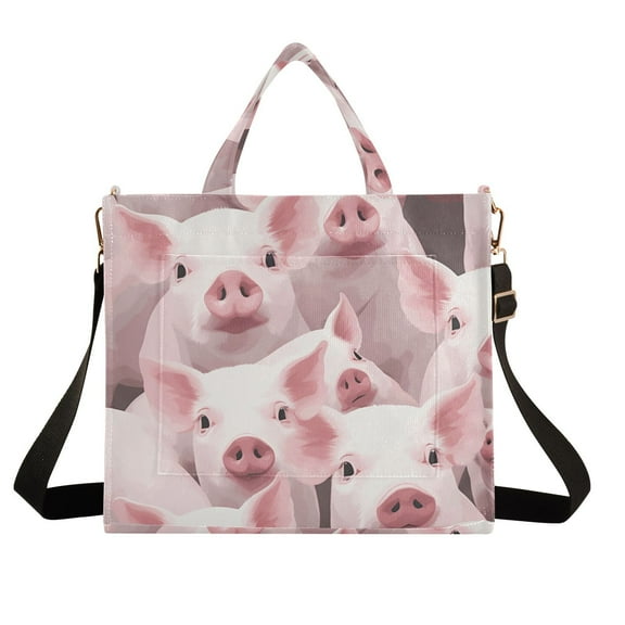 Pigs Pink Corduroy Tote Bag Handbag Large Messenger Bag Shoulder Crossbody Zipper Bag Purse