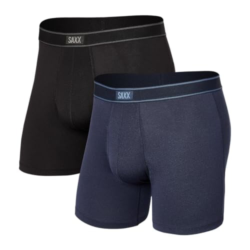 SAXX Underwear Co. Men's Daytripper Boxer Brief Fly 2Pk, Black/City Blue Heather, Medium