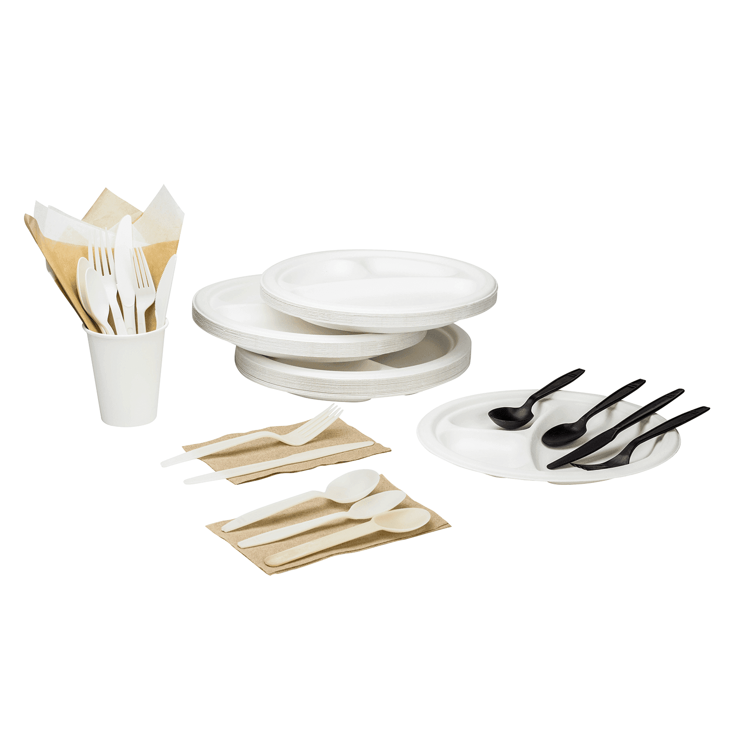 Karat Earth 3 Compartments, 9" Paper Plates, Molded Fiber, 500 Count (10 Pack)